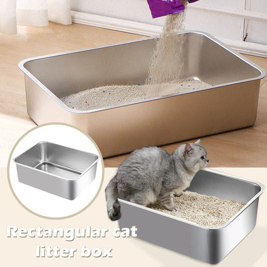 Large Stainless Steel Cat Litter Box – Odour-Resistant Metal Litter Pan for Big Cats