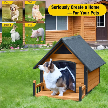 Weatherproof Outdoor Dog House for Large Breeds – Wood & Anti-Chew Iron Frame