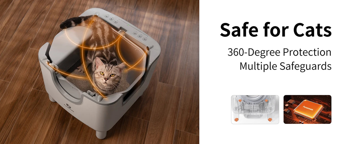 F6 Self-Cleaning Cat Litter Box – Automatic, Open-Top, Odor Control