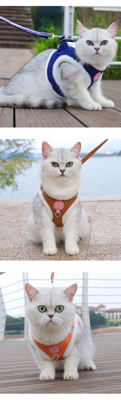 Winter Cat Dog Harness and Leash Comfortable Plush Pet Vest Harness for Small Dogs Cats Outdoor Walking Lead Chihuahua Collar