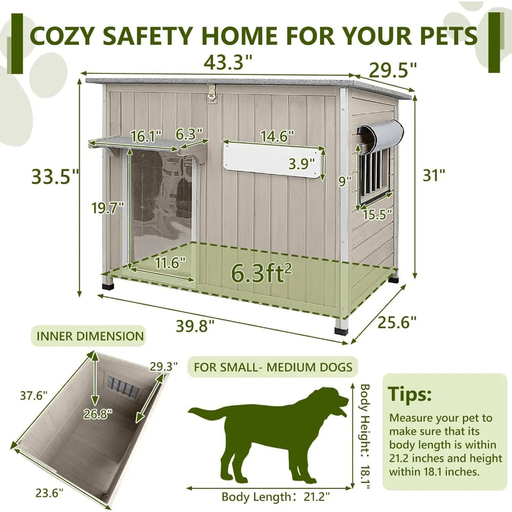 XL Wooden Dog House Outdoor – Weatherproof Asphalt Roof & Chew-Resistant Frame