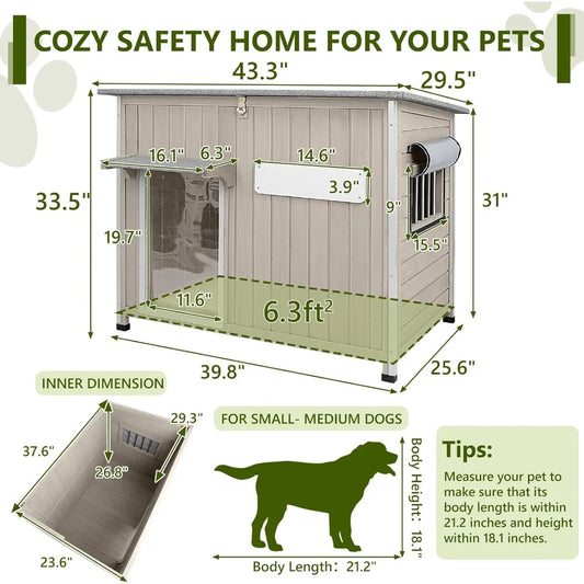XL Wooden Dog House Outdoor – Weatherproof Asphalt Roof & Chew-Resistant Frame - Bdba PK