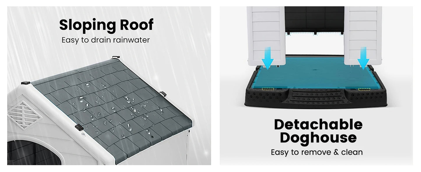 Waterproof Plastic Dog House – Indoor Outdoor Kennel with Elevated Floor for All Sizes