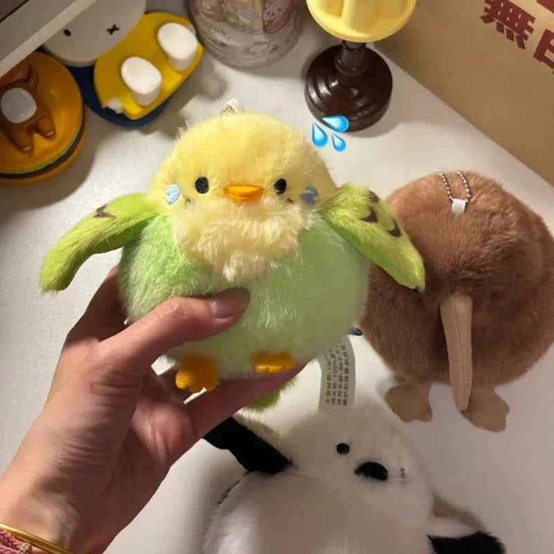 Cartoon Birds Plush Toys Pendant Keychain Simulation Parrot Bird Nest Plush Keyring Anime Cute Girl Kawaii Room Decor Kids Gifts