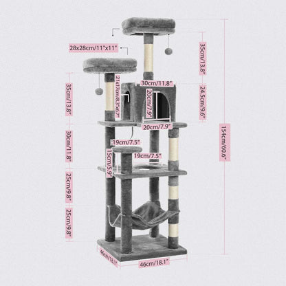 Multi-Level Cat Tree with Scratching Posts, Cozy Hammock, Plush Cat Tower for Indoor, Cat Condo Bed, Cat Accessories, Cat Toys