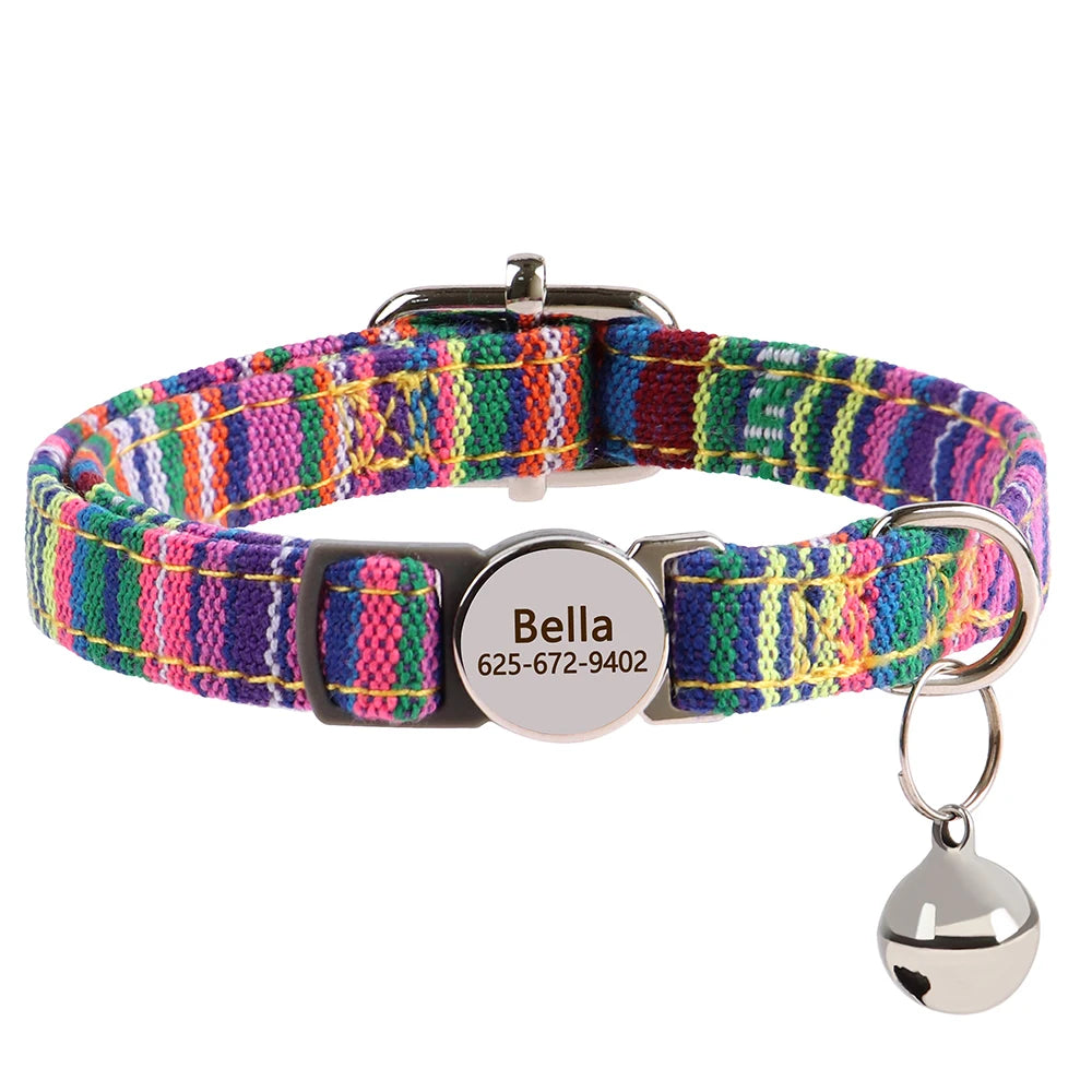 Cat Collar Free Personalized Kitten Collars Engraved Pet Puppy Name Necklace Collars Anti-lost for Cats Small Dogs Adjustable