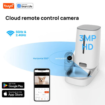 Tuya Smart Cat Food Dispenser Dog Feeder with Camera 2.4G WiFi 4L Motion Detection 3MP HD,Timed,MotionTracking Pet Feeder