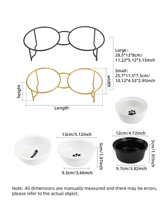 1 Set Elevated Ceramic Cat Bowls 1 Set Non-Slip Ceramic Cat Food And Water Bowls With Iron Bracket, Elevated Tilted Cat Feeder - Bdba PK