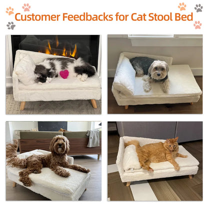 Luxury Elevated Dog Sofa Bed with Backrest Plush Cushion Wooden Legs Raised Dog Bed Lounger Chair for Small Medium Dog Cat Chair
