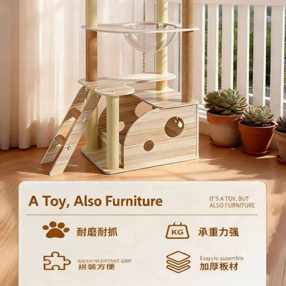 All-in-One Cat Tree | Floor-to-Ceiling Pole, Space Capsule, Sisal Post & Toys