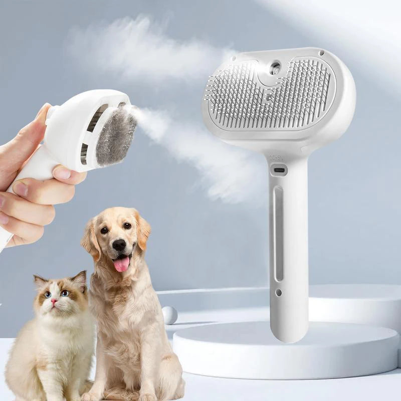 USB Steam Spray Pet Grooming Comb – Heated Massage Brush for Dogs & Cats