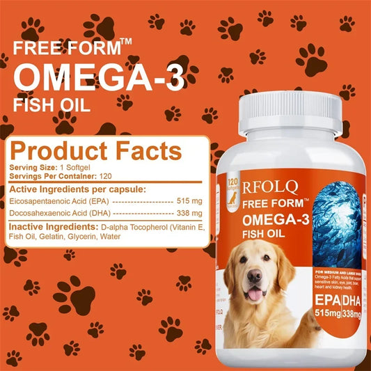 120 Softgels Deep-sea Fish Oil for Dogs Rich OMEGA 3 & 6 Salmon Oil Beauty Hair Protects Joint Health
