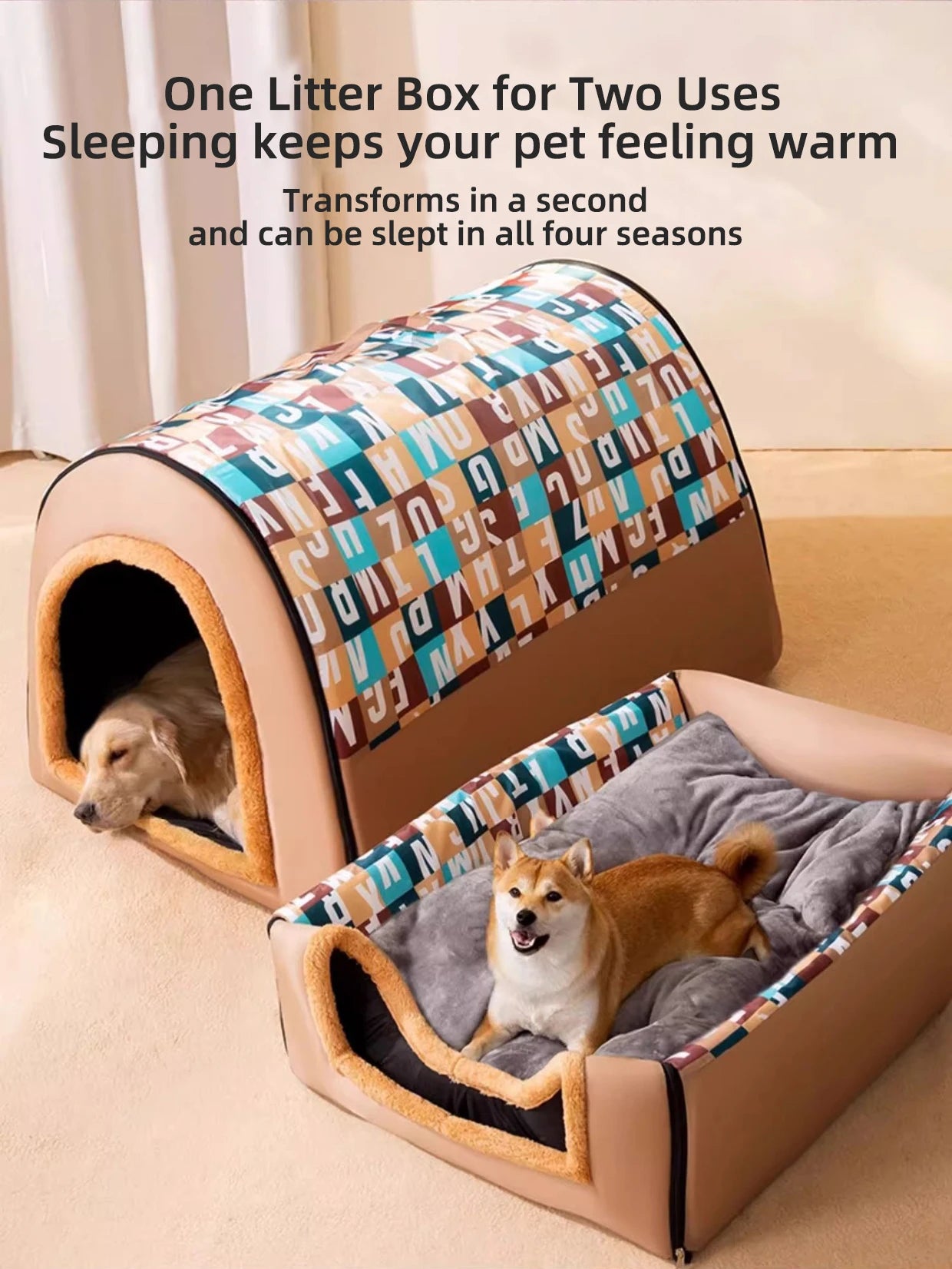 Large Dog House Winter Warm Insulated Outdoor Dog Kennel for Extra Big Dogs Weatherproof Heated Pet Shelter with Removable Roof