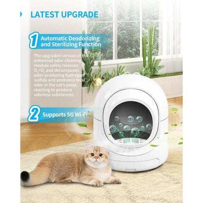 Self Cleaning Cat Litter Box Large Automatic Cat Litter Box with APP Control Odor Removal Safety Protection, for Multiple Cats