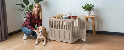 Dog Crate End Table – Lockable Indoor Kennel Nightstand for Small & Large Dogs
