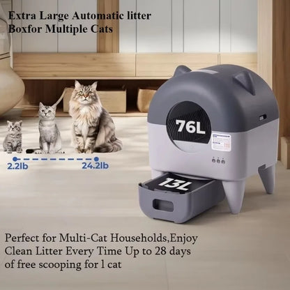 Lunapurr NEO-C Extra Large Self-Cleaning Cat Litter Box – App Control, 76L, Multi-Cat