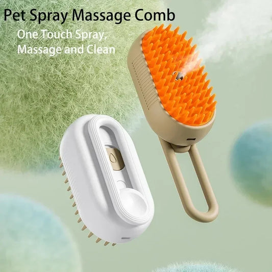 Steamy Dog Brush Electric Spray Cat Hair Brush 3 in1 Dog Steamer Brush for Massage Pet Grooming Removing Tangled and Loose Hair - Bdba PK