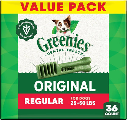 Natural Dental Dog Treats – Vet Recommended Regular Size Chews for Adult Dogs (36ct)