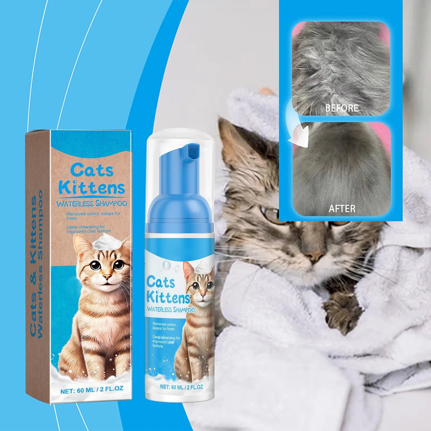 Waterless Cat Shampoo With No Need To Rinse Foam To Clean Cat Leave-in Foam Is Gentle And Non Irritating,60ml