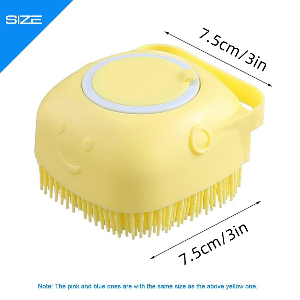 Shampoo Dispenser Pet Bath Brush – Soft Silicone Grooming Brush for Dogs & Cats