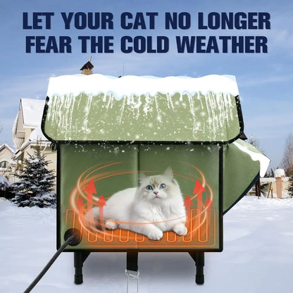 Insulated Outdoor Cat House with Heated Pad, Waterproof Shelter for Indoor/Outdoor Cats, Green Elevated Feral Cat Bed, 21x19.4x1