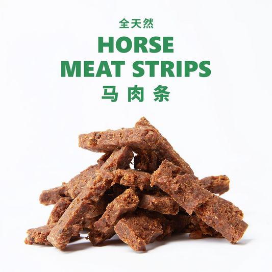 SHOUOK air-dried HORSE MEAT STRIPS for Dogs with 92%meat content;100%nature;NO antibiotics;No Grains; - Bdba PK