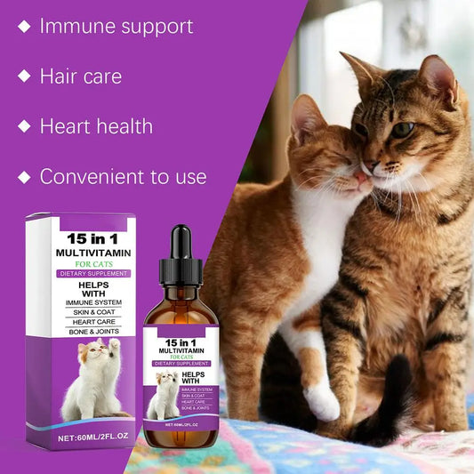 All-in-1 Cat Supplement – 60ml Multi Liquid Body Care Drops for Joint, Skin & Coat Health - Bdba PK