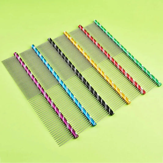 6 Colored Pet Dog Comb Straight Comb Cat Cleaning Brush 16/19/20/25cm Stainless Steel Lightweight Pets Cat Grooming Combs Dogs - Bdba PK