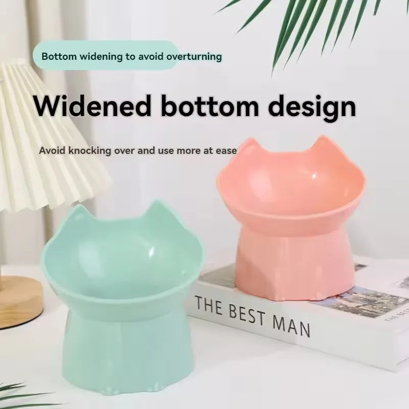 Elevated Cat Bowl Neck Protector Anti Vomiting Food Water Bowls for Indoor Cats Kittens Anti-Tip Plastic Raised Pet Feeding Dish
