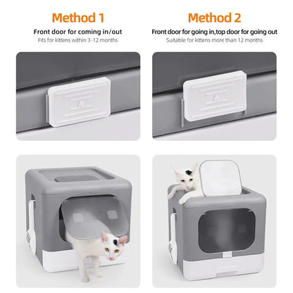 Enclosed Sifting Cat Litter Box – Dual Entry with Scoop, Filter & Drawer