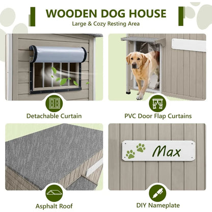 XL Wooden Dog House Outdoor – Weatherproof Asphalt Roof & Chew-Resistant Frame