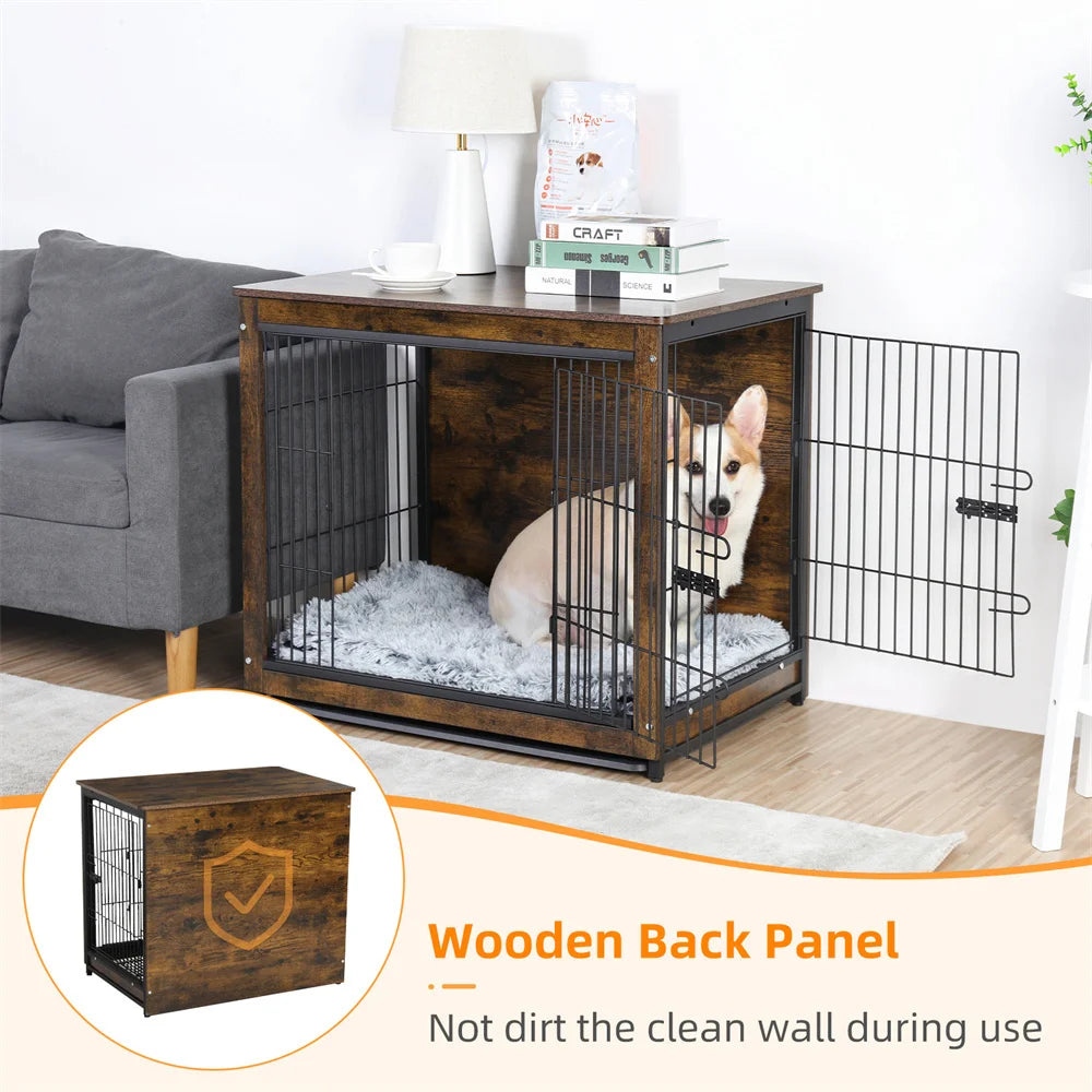 Wooden Dog Crate Furniture – Elevated Indoor Dog Kennel with End Table Top