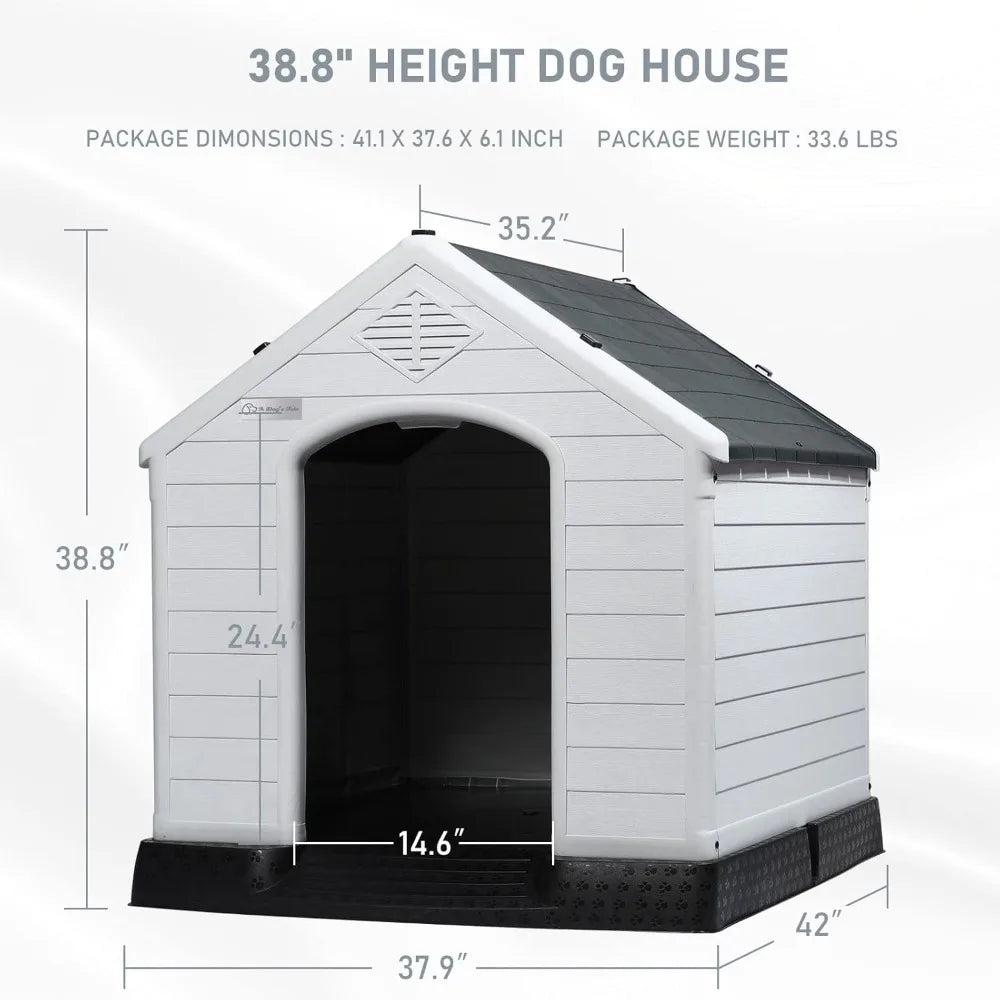 Waterproof Plastic Dog House – Indoor Outdoor Kennel with Elevated Floor for All Sizes