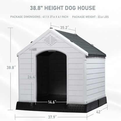 Waterproof Plastic Dog House – Indoor Outdoor Kennel with Elevated Floor for All Sizes