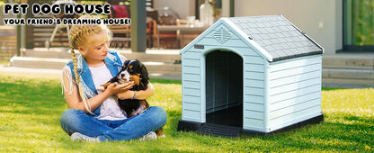 Waterproof Plastic Dog House – Indoor Outdoor Kennel with Elevated Floor for All Sizes