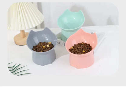 Elevated Cat Bowl Neck Protector Anti Vomiting Food Water Bowls for Indoor Cats Kittens Anti-Tip Plastic Raised Pet Feeding Dish
