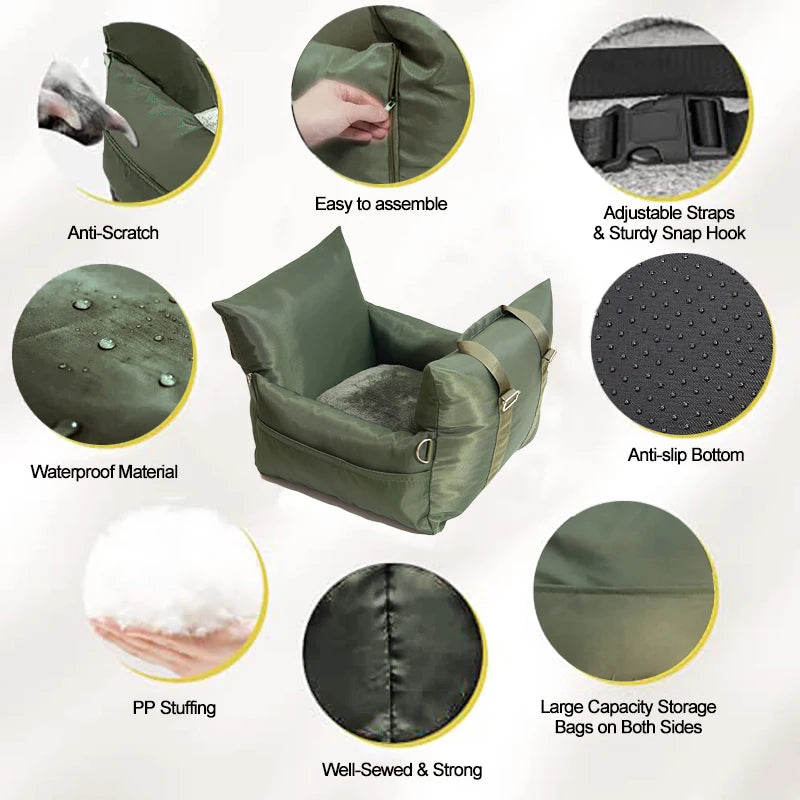 Waterproof Dog Car Seat – Orthopedic Travel Pet Bed with Safety Buckle