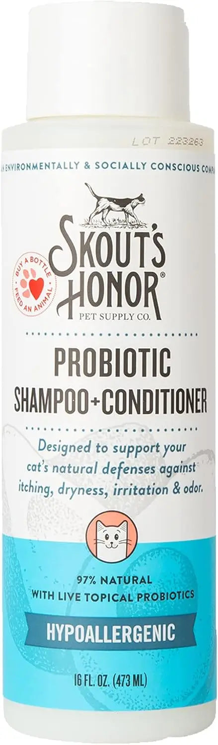 Fragrance-Free Probiotic Cat Shampoo & Conditioner with Avocado Oil & Omega-3s, 97% Natural, Paraben & Sulfate-Free, Cruelty-Fre - Bdba PK