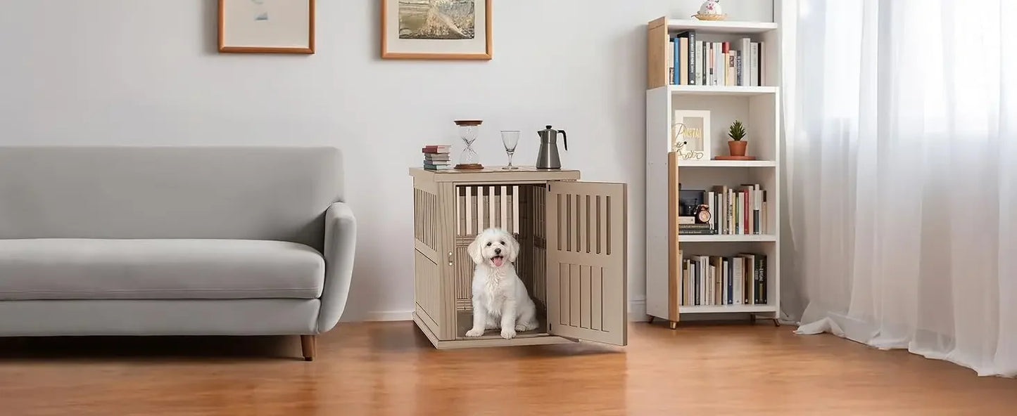 Dog Crate End Table – Lockable Indoor Kennel Nightstand for Small & Large Dogs