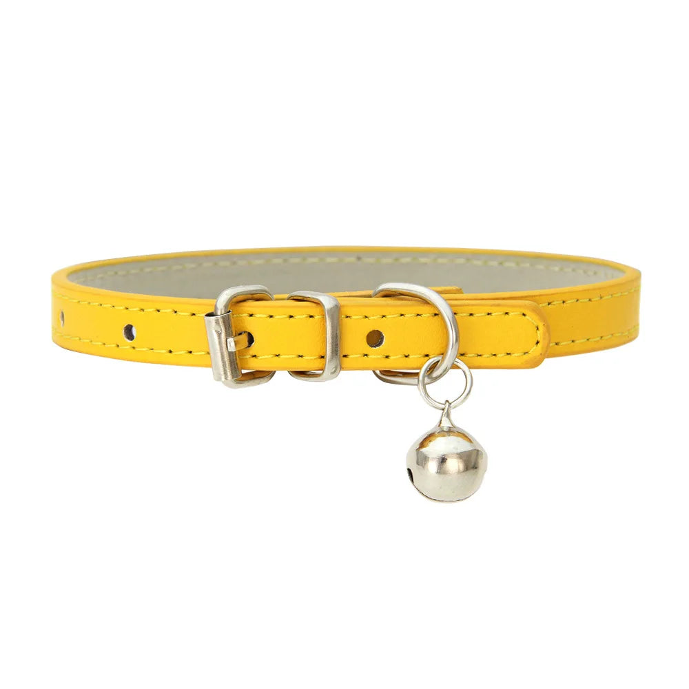 Adjustable PU Leather Cat Collar - Durable, Stylish Pet Collar with Metal Buckle, Soft Padded Design for Small Dogs and cats  -