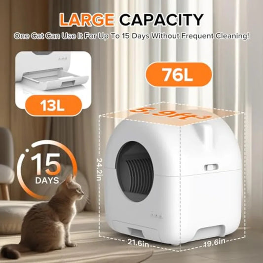 Self Cleaning Litter Box Automatic Cat Litter Box with APP Control Safety Sensor Low Noise 76L Large Ccity for Multiple Cats Ro