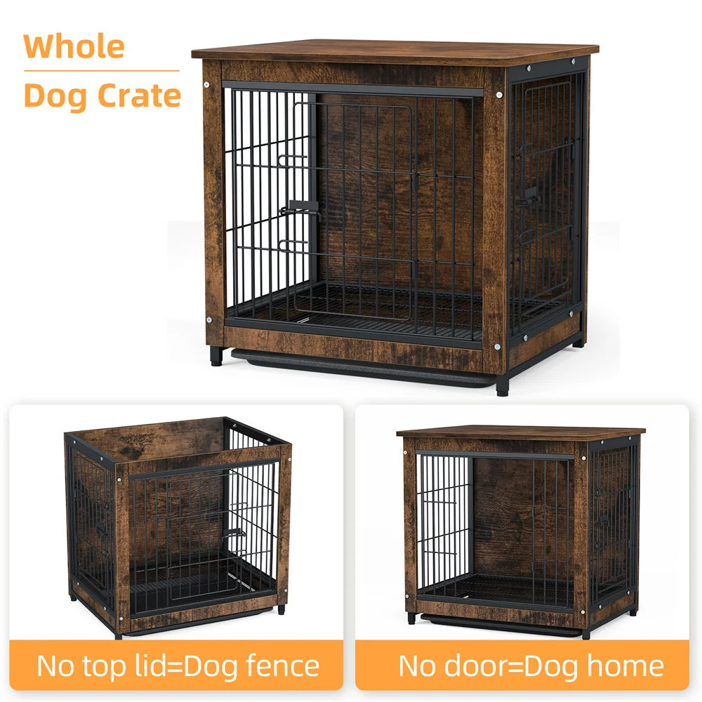 Wooden Dog Crate Furniture – Elevated Indoor Dog Kennel with End Table Top
