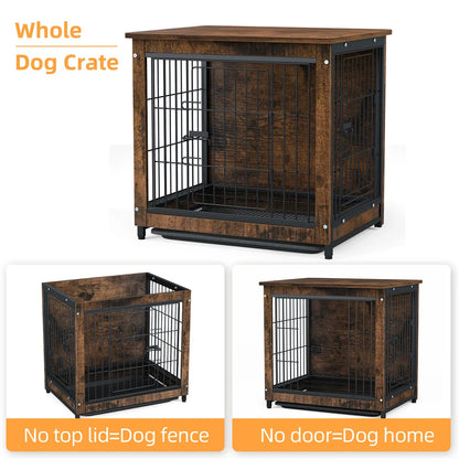 Wooden Dog Crate Furniture – Elevated Indoor Dog Kennel with End Table Top