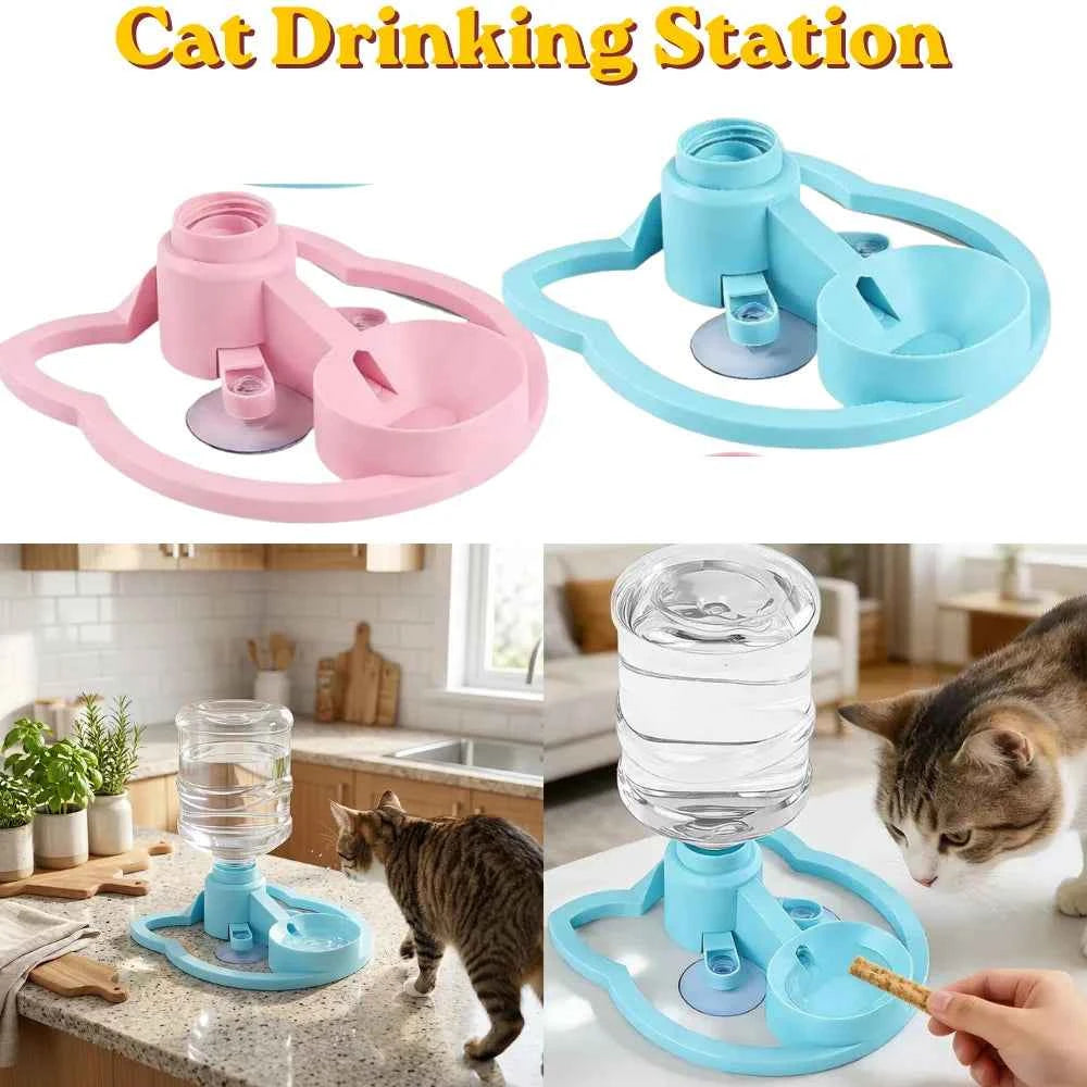 Gravity Automatic Water Renewal Cat Dispenser Non Plug-in Anti Overturn Splash Proof Suction Cup Bowl For Cat Small Dog