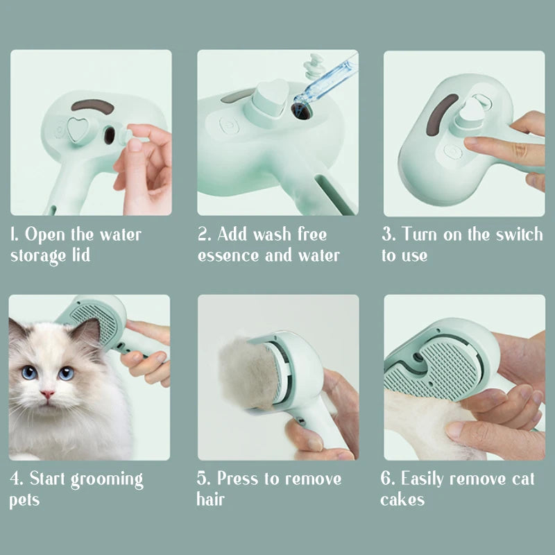 USB Steam Spray Pet Grooming Comb – Heated Massage Brush for Dogs & Cats