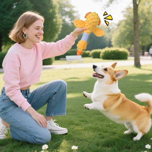 Duck Squeaky Dog Chew Toy – Bite-Resistant Plush Toy for Aggressive Chewers