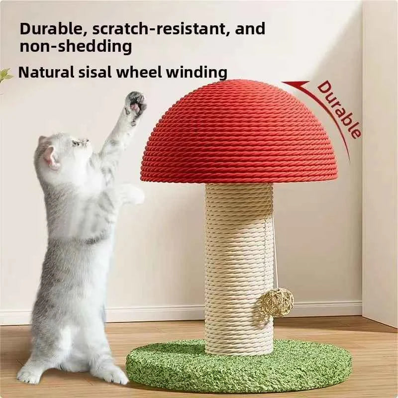 Mushroom Cat Scratching Post, Sisal Cat Scratcher With Ball Toy, Durable Small Cat Tree For Indoor Cats