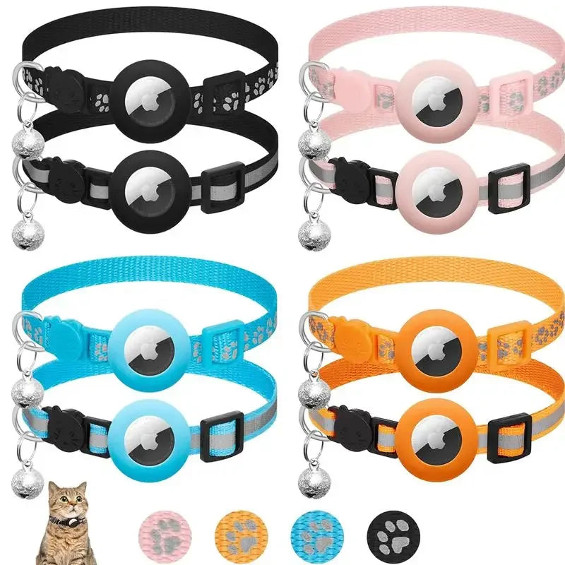 Airtag Cat Collar, Breakaway Cat Airtag Collar with QR Tag & Reflective Lightweight Kitten Collar for Apple Air tag GPS Tracker