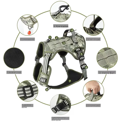 Reflective Dog Harness Tactical Training No Pull Medium Large Dog Vest Adjustable Safety Lead Military Running Pet Harnesses