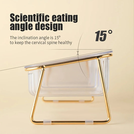 Transparent Elevated Dual Cat Bowl, 2-in-1 Raised Feeder for Food & Water, Tilted Design for Easy Eating, Ideal for Cat Health - Bdba PK